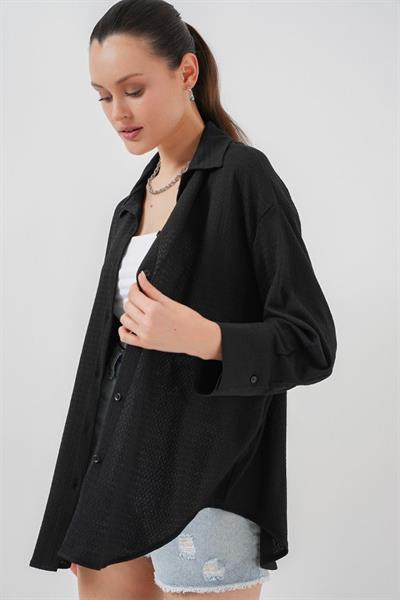 Örme Oversize Gömlek 20264 - Siyah