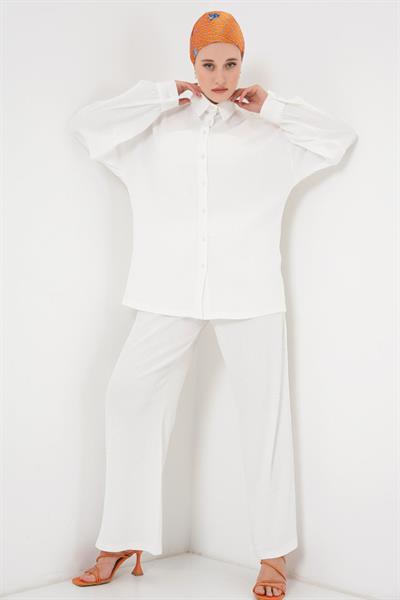 Örme Tesettür Alt Üst Takım 6711 - Beyaz
