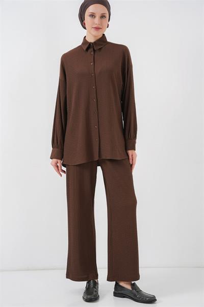 Örme Tesettür Alt Üst Takım 6711 - Kahverengi