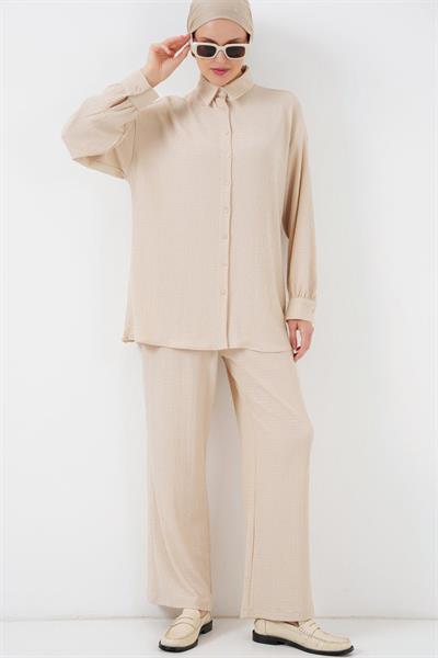 Örme Tesettür Alt Üst Takım 6711 - Krem