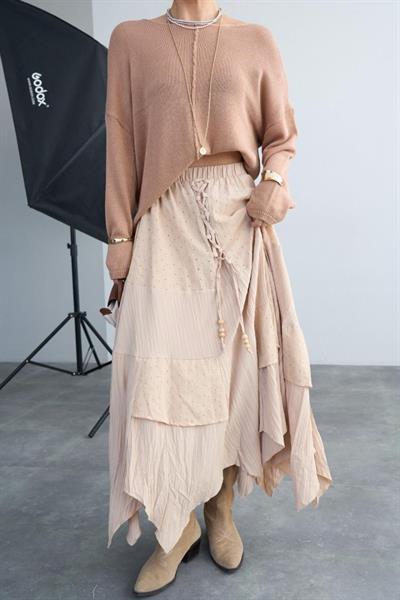 Ortadan Şeritli Kazak - Bej