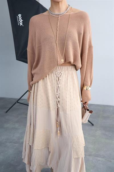 Ortadan Şeritli Kazak - Bej