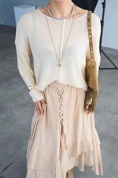 Ortadan Şeritli Kazak - Vanilya