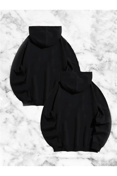 Örümcek Baskılı Sevgili Çift Kombini Kapüşonlu Sweatshirt - Hodie - Siyah