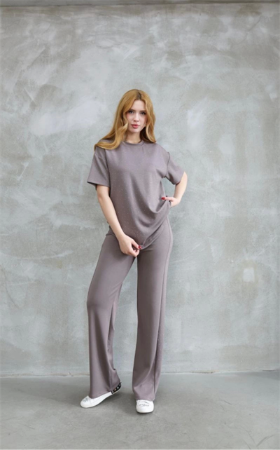 Osy Modal Yumuşak Dokulu Kumaş Bisiklet Yaka Taş Detaylı Kısa Kollu Takım - Vizyon