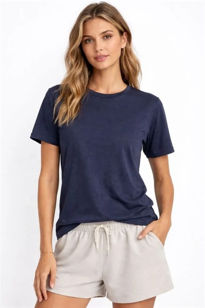 Osy Modal Yumuşak Dokulu Kumaş Bisiklet Yaka T-shirt - İndigo