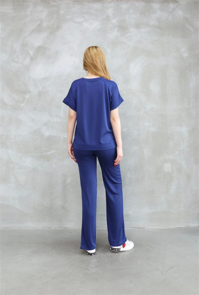 Osy Modal Yumuşak Dokulu Kumaş Bisiklet Yaka Kısa Kollu Takım - Lacivert