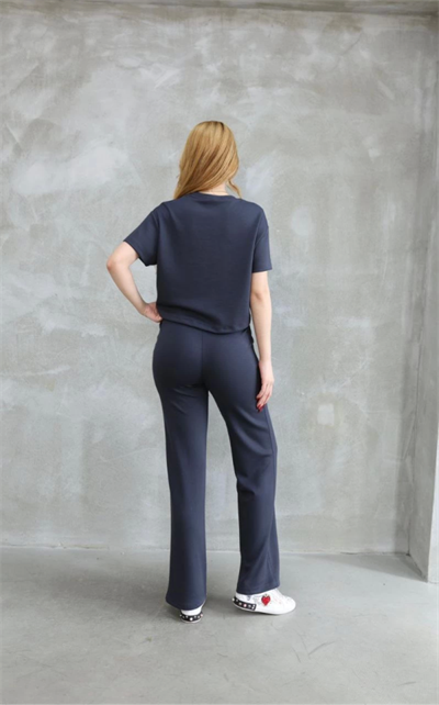 Osy Modal Yumuşak Dokulu Kumaş Bisiklet Yaka Parçalı Detaylı Kısa Kollu Takım - Füme