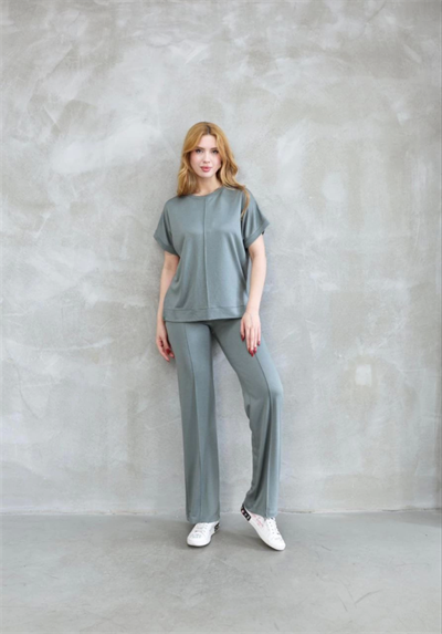 Osy Modal Yumuşak Dokulu Kumaş Bisiklet Yaka Kısa Kollu Takım - Mint Yeşili