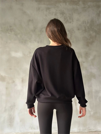 Osy Modal Yumuşak Dokulu Kumaş Bisiklet Yaka Oversize Sweatshirt - Siyah