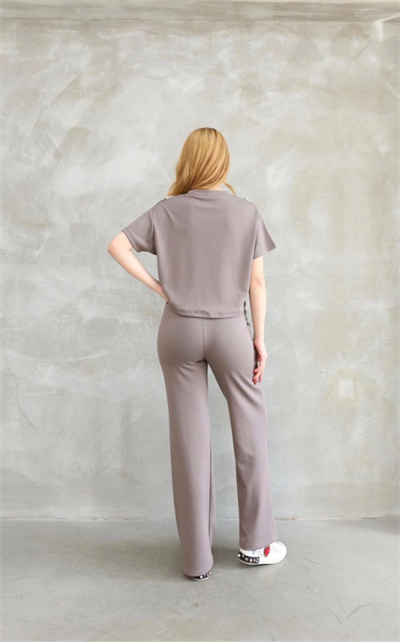 Osy Modal Yumuşak Dokulu Kumaş Bisiklet Yaka Parçalı Detaylı Kısa Kollu Takım - Vizyon