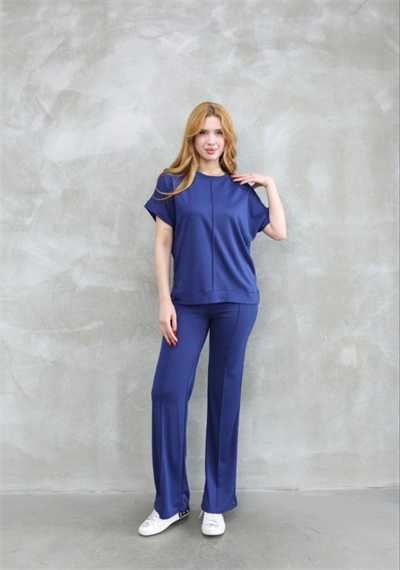 Osy Modal Yumuşak Dokulu Kumaş Bisiklet Yaka Kısa Kollu Takım - Lacivert