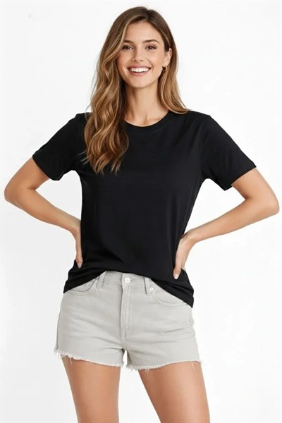 Osy Modal Yumuşak Dokulu Kumaş Bisiklet Yaka T-shirt - Siyah