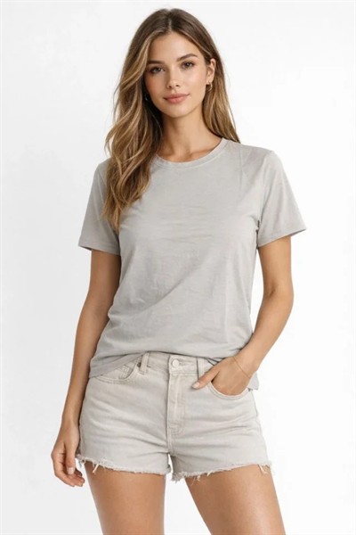 Osy Modal Yumuşak Dokulu Kumaş Bisiklet Yaka T-shirt - Gri