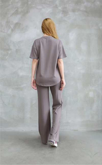 Osy Modal Yumuşak Dokulu Kumaş Bisiklet Yaka Taş Detaylı Kısa Kollu Takım - Vizyon