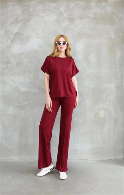Osy Modal Yumuşak Dokulu Kumaş Bisiklet Yaka Kısa Kollu Takım - Bordo
