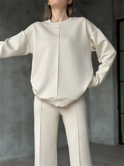 Osy Modal Yumuşak Dokulu Kumaş Bisiklet Yaka Takım- Beyaz