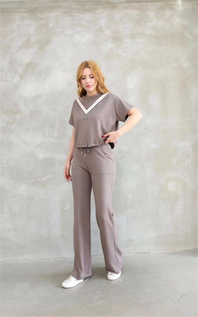 Osy Modal Yumuşak Dokulu Kumaş Bisiklet Yaka Parçalı Detaylı Kısa Kollu Takım - Vizyon