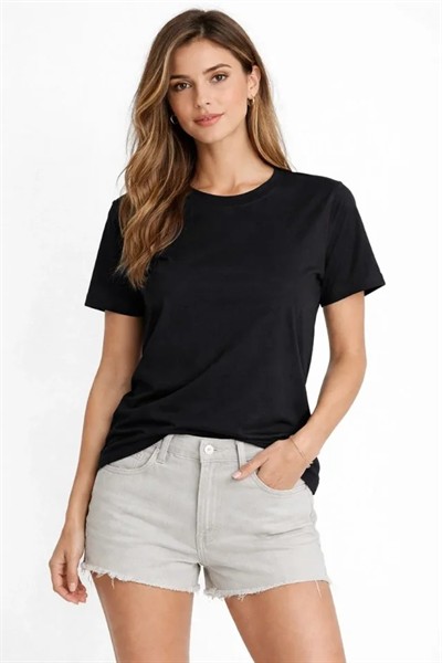 Osy Modal Yumuşak Dokulu Kumaş Bisiklet Yaka T-shirt - Siyah