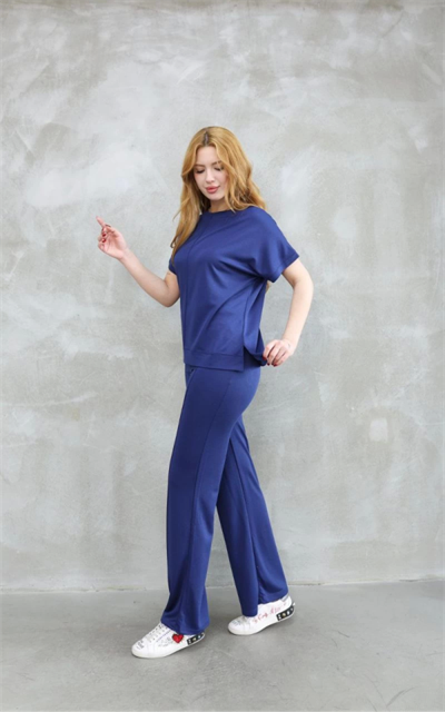 Osy Modal Yumuşak Dokulu Kumaş Bisiklet Yaka Kısa Kollu Takım - Lacivert