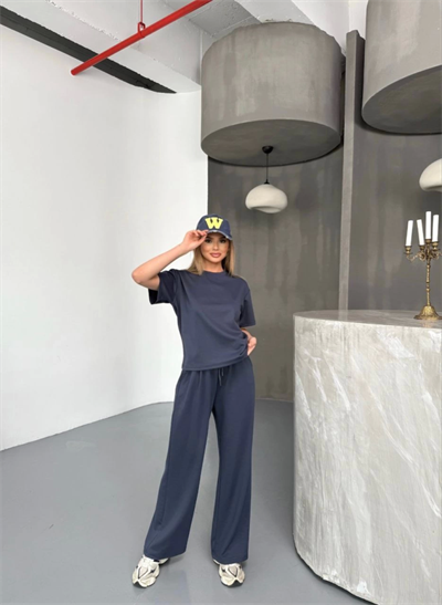 Osy Modal Yumuşak Dokulu Kumaş Kısa Kollu Bluz Rahat Pantalon Ikili Takım- Füme