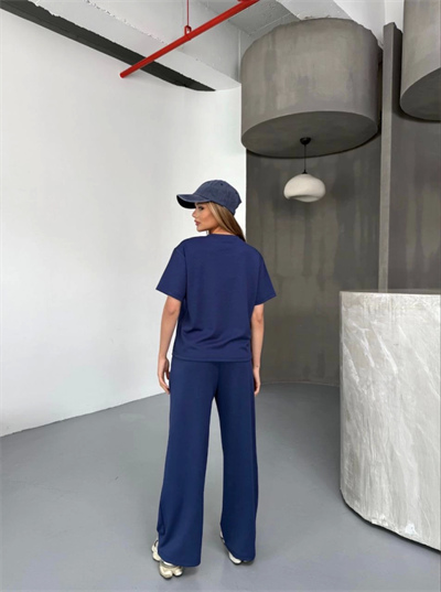Osy Modal Yumuşak Dokulu Kumaş Kısa Kollu Bluz Rahat Pantalon Ikili Takım- Lacivert