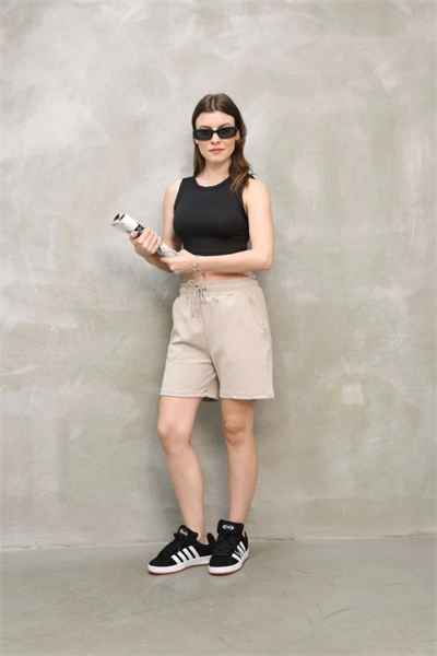 Osy Modal Yumuşak Dokulu Kumaş Kısa Şort - Bej