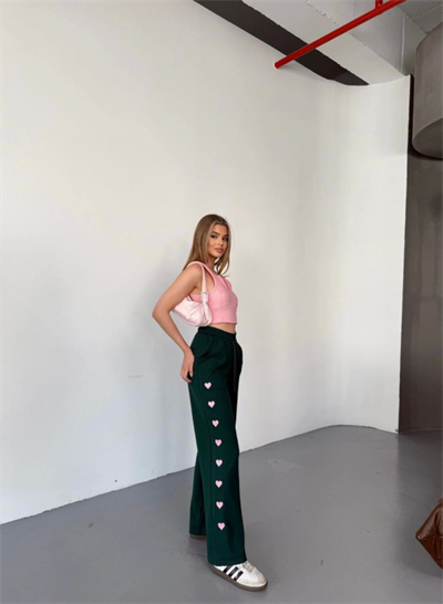 Osy Modal Yumuşak Dokulu Kumaş Nakış Işlemeli Rahat Bol Paça Eşofman Pantalon - Haki