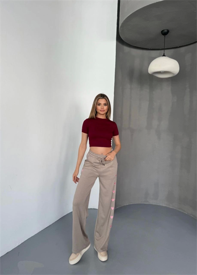 Osy Modal Yumuşak Dokulu Kumaş Nakış Işlemeli Rahat Bol Paça Eşofman Pantalon - Bej