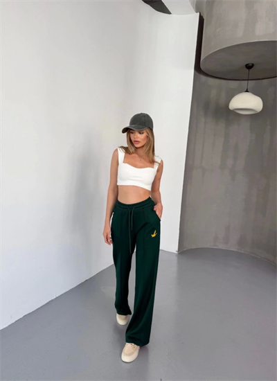 Osy Modal Yumuşak Dokulu Kumaş Nakış Işlemeli Rahat Bol Paça Eşofman Pantalon - Haki