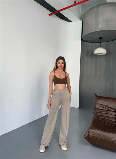 Osy Modal Yumuşak Dokulu Kumaş Nakış Işlemeli Rahat Bol Paça Eşofman Pantalon - Bej