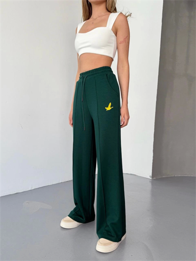 Osy Modal Yumuşak Dokulu Kumaş Nakış Işlemeli Rahat Bol Paça Eşofman Pantalon - Haki