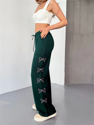 Osy Modal Yumuşak Dokulu Kumaş Nakış Işlemeli Rahat Bol Paça Eşofman Pantalon - Haki