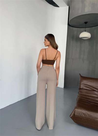 Osy Modal Yumuşak Dokulu Kumaş Nakış Işlemeli Rahat Bol Paça Eşofman Pantalon - Bej