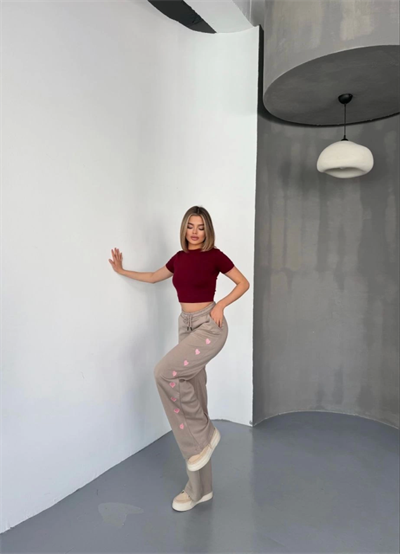 Osy Modal Yumuşak Dokulu Kumaş Nakış Işlemeli Rahat Bol Paça Eşofman Pantalon - Bej