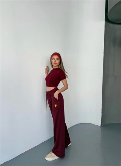 Osy Modal Yumuşak Dokulu Kumaş Nakış Işlemeli Rahat Bol Paça Eşofman Pantalon - Bordo