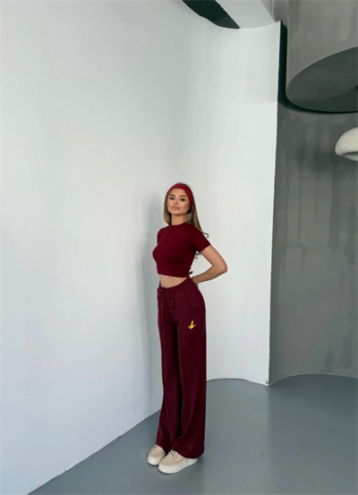 Osy Modal Yumuşak Dokulu Kumaş Nakış Işlemeli Rahat Bol Paça Eşofman Pantalon - Bordo