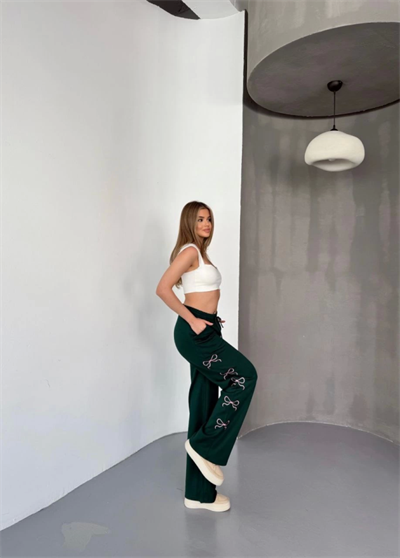 Osy Modal Yumuşak Dokulu Kumaş Nakış Işlemeli Rahat Bol Paça Eşofman Pantalon - Haki