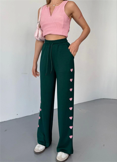 Osy Modal Yumuşak Dokulu Kumaş Nakış Işlemeli Rahat Bol Paça Eşofman Pantalon - Haki