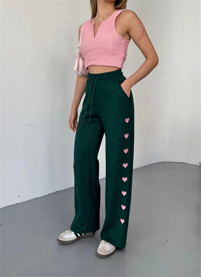 Osy Modal Yumuşak Dokulu Kumaş Nakış Işlemeli Rahat Bol Paça Eşofman Pantalon - Haki