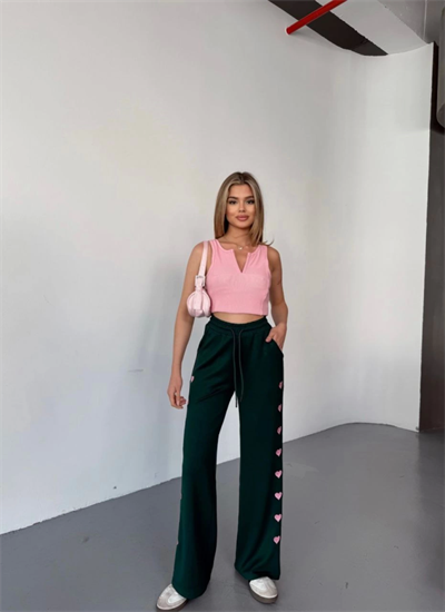 Osy Modal Yumuşak Dokulu Kumaş Nakış Işlemeli Rahat Bol Paça Eşofman Pantalon - Haki