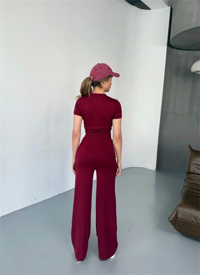 Osy Modal Yumuşak Dokulu Kumaş Nakış Işlemeli Rahat Bol Paça Eşofman Pantalon - Bordo