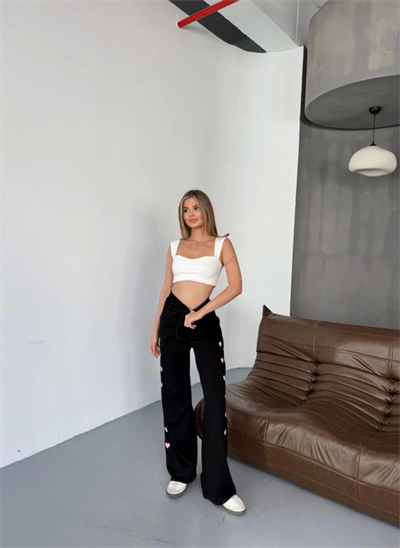 Osy Modal Yumuşak Dokulu Kumaş Nakış Işlemeli Rahat Bol Paça Eşofman Pantalon - Siyah