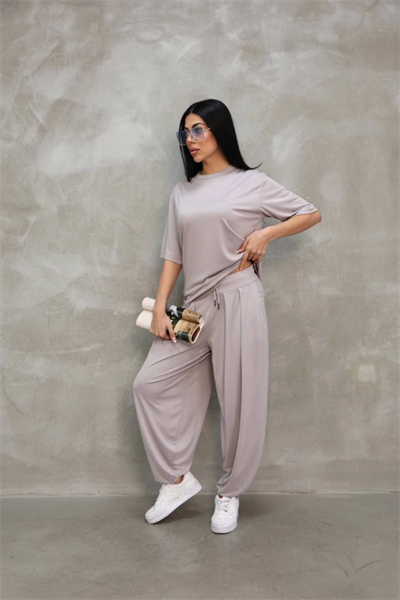 Osy Modal Yumuşak Dokulu Kumaş Oversize Bisiklet Yaka T-shirt Jogger Eşofman Altı Eşofman Takımı - Gri