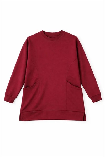 Osy Modal Yumuşak Dokulu Kumaş Tesettür Cepli Tunik Pantolon Takım - Bordo