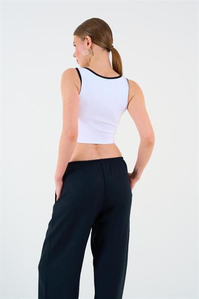 Oval Dekolteli Atlet - Beyaz-Siyah