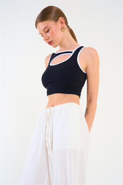 Oval Dekolteli Atlet - Siyah-Beyaz