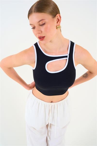 Oval Dekolteli Atlet - Siyah-Beyaz