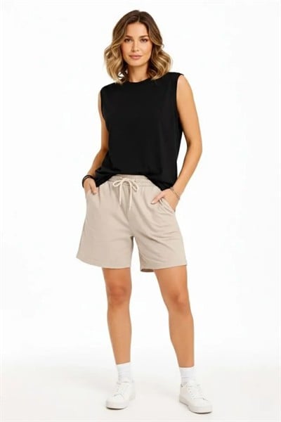 Oversize Atlet Salaş Kalıp Bisiklet Yaka Basic Yazlık Spor Bluz - Siyah