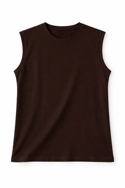 Oversize Atlet Salaş Kalıp Bisiklet Yaka Basic Yazlık Spor Bluz - Kahverengi